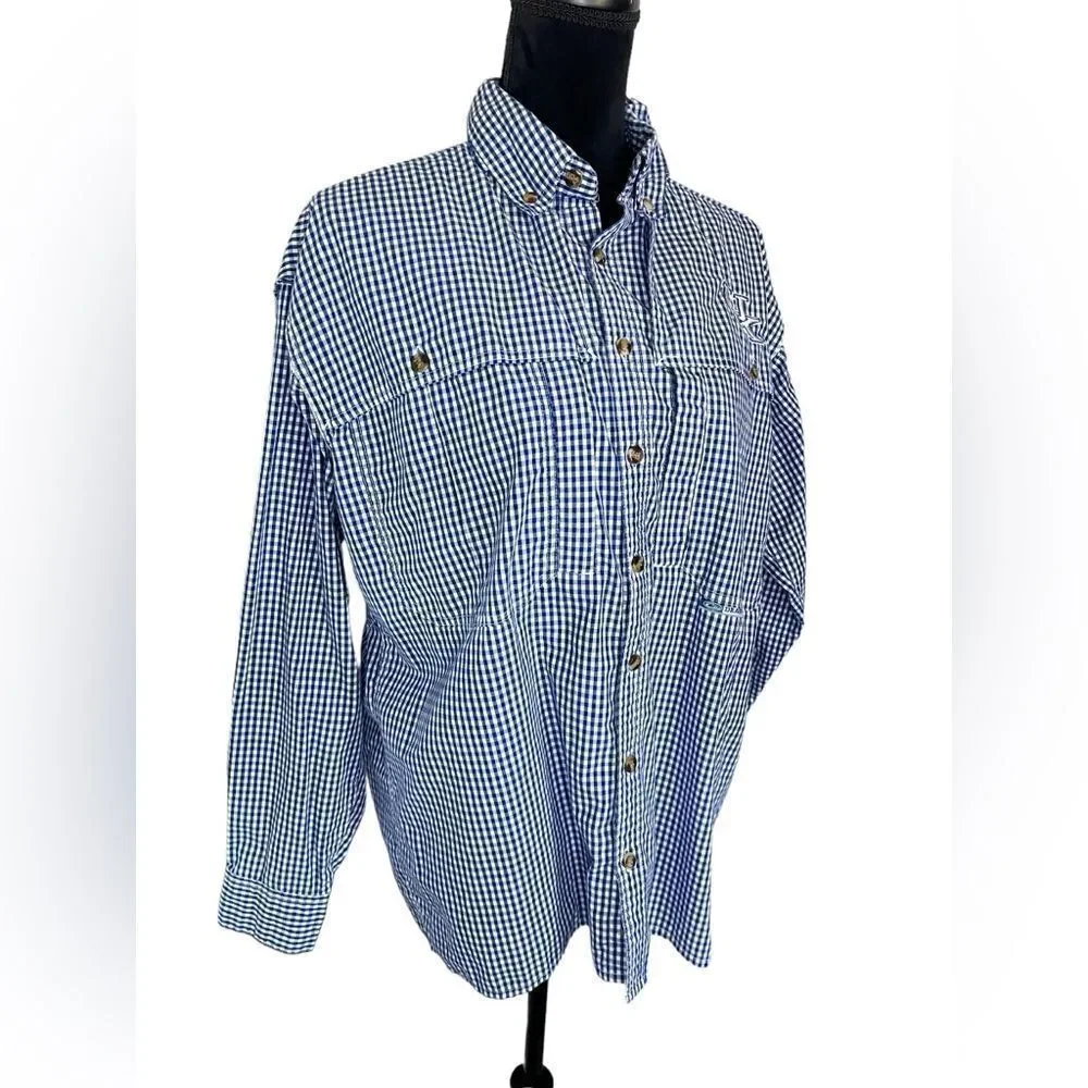DRAKE UNIVERSITY OF KENTUCKY BLUE CHECKERED BUTTON UP WINGSHOOTERS SHIRT SIZE S‎